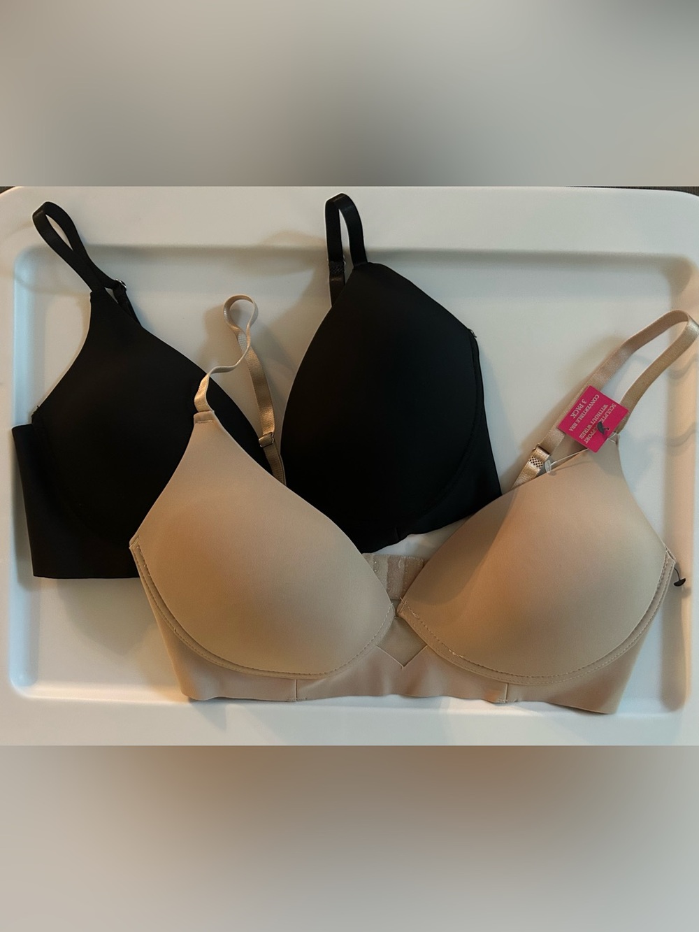 Vince Camuto 2-Pack Wireless Convertible Bras Size 36C - Black & Nude NWT
